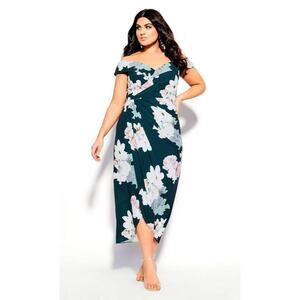City Chic Emerald Bloom Floral Faux Wrap Maxi Dress